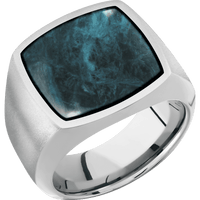 Large Cushion signet ring (18x18mm) in Palladium Silver, with a Wide style band, a Washington Blue Jade inlay.