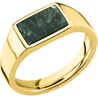 Small Horizontal Rectangle signet ring (12x9mm) in 14K Yellow Gold, with a Wide style band, an Aventurine inlay.