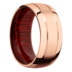 14K Rose Gold + Bead , Polish Finish + Blood Wood