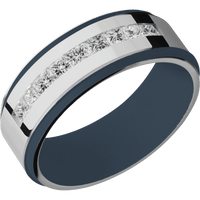 14K White Gold + Polish , Satin Finish + Navy Blue