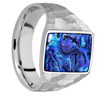 Medium Rectangle signet ring (16x11.5mm) in Palladium Silver, with a Wide style band, a Blue Purple Abalone inlay.