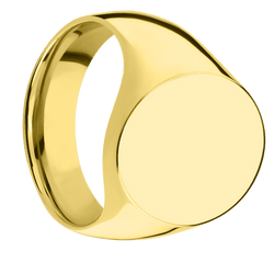 Large Oval signet ring (20x16mm) in 10K Yellow Gold, with a Wide style band.