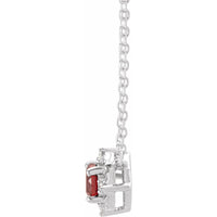 14K White Gold Natural Mozambique Garnet & .04 CTW Natural Diamond Halo-Style 18" Necklace