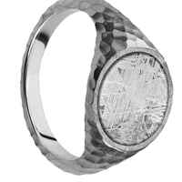 Medium Circle signet ring (14mm) in Platinum, with a Thin style band, a Meteorite inlay.