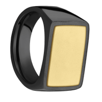 Large Horizontal Rectangle signet ring (20x14.5mm) in Zirconium, with a Wide style band, a 14K Yellow Gold inlay.