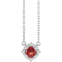 14K White Gold Natural Mozambique Garnet & .04 CTW Natural Diamond Halo-Style 18" Necklace