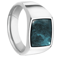 Medium Cushion signet ring (14x14mm) in Cobalt Chrome, with a Wide style band, a Washington Blue Jade inlay.