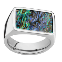 Large Horizontal Rectangle signet ring (20x14.5mm) in Palladium Silver, with a Wide style band, an Abalone inlay.