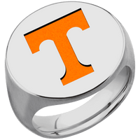 Extra Large Circle signet ring (22mm ) in Titanium, with a Thin style band and a Tennessee Power T engraving.