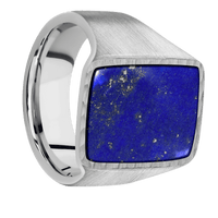 Large Rectangle signet ring (20x14.5mm) in Palladium Silver, with a Wide style band, a Lapis inlay.