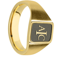 Small Rectangle signet ring (12x9mm) in 10K Yellow Gold, with a Wide style band and a Book Antiqua 3 Rev engraving.