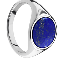 Medium Circle signet ring (14mm) in Cobalt Chrome, with a Thin style band, a Lapis inlay.