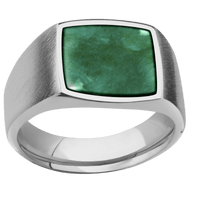 Medium Cushion signet ring (14x14mm) in Titanium, with a Wide style band, a Washington Green Jade inlay.