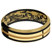 14K Yellow Gold + Polish , Satin Finish + Black