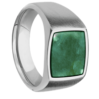 Medium Cushion signet ring (14x14mm) in Titanium, with a Wide style band, a Washington Green Jade inlay.