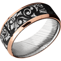 14K Rose Gold + Polish , Polish Finish + Damascus