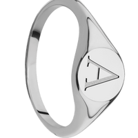 Small Circle signet ring (10mm) in Titanium, with a Thin style band and a Book Antiqua 1 engraving.