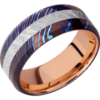 Titanium Damascus + Polish , Polish Finish + 14K Rose Gold