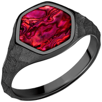 Medium Hexagon signet ring (13.9x12mm) in Zirconium, with a Thin style band, a Fuchsia Abalone inlay.
