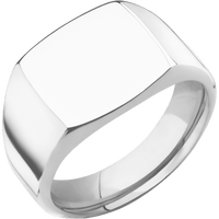 Medium Cushion signet ring (14x14mm) in 14K White Gold, with a Wide style band.