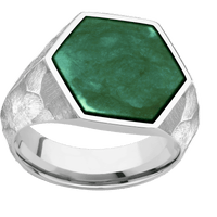 Large Hexagon signet ring (18.5x16mm) in Platinum, with a Wide style band, a Washington Green Jade inlay.