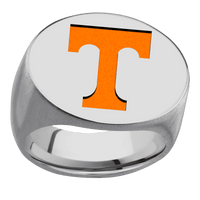 Extra Large Horizontal Oval signet ring (24x20mm) in Titanium, with a Wide style band and a Tennessee Power T engraving.