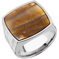 Extra Large Cushion signet ring (22x22mm) in Palladium Silver, with a Wide style band, a Tigers Eye inlay.