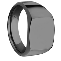 Medium Cushion signet ring (14x14mm) in Zirconium, with a Wide style band.
