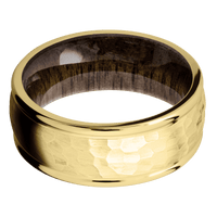 18K Yellow Gold + Hammer , Polish Finish + Walnut
