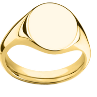Medium Oval signet ring (16x13mm) in 18K Yellow Gold, with a Thin style band.
