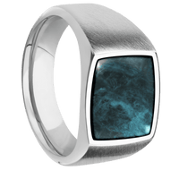 Medium Cushion signet ring (14x14mm) in Palladium Silver, with a Wide style band, a Washington Blue Jade inlay.