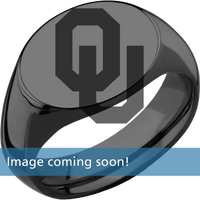 Medium Horizontal Oval signet ring (16x13mm) in Zirconium, with a Wide style band and an Oklahoma OU engraving.