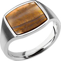 Medium Cushion signet ring (14x14mm) in Palladium Silver, with a Thin style band, a Tigers Eye inlay.