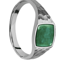 Small Cushion signet ring (10x10mm) in Titanium, with a Thin style band, a Washington Green Jade inlay.