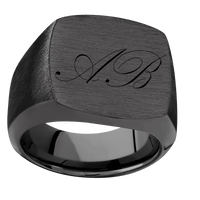 Large Cushion signet ring (18x18mm) in Zirconium, with a Wide style band and a Kunstler Script 2 engraving.