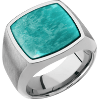 Large Cushion signet ring (18x18mm) in Titanium, with a Wide style band, an Amazonite inlay.