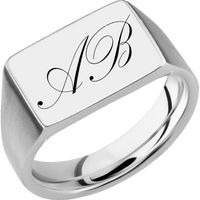 Medium Horizontal Rectangle signet ring (16x11.5mm) in Platinum, with a Wide style band and a Kunstler Script 2 engraving.
