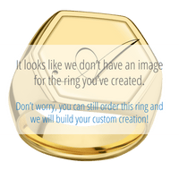 Extra Large Hexagon signet ring (23x20mm) in 14K Yellow Gold, with a Wide style band, a 14K Yellow Gold inlay and a Kunstler Script 1 engraving.
