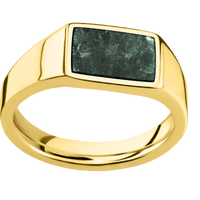 Small Horizontal Rectangle signet ring (12x9mm) in 14K Yellow Gold, with a Wide style band, an Aventurine inlay.