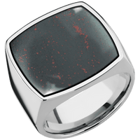 Extra Large Cushion signet ring (22x22mm) in Titanium, with a Wide style band, a Blood Stone inlay.