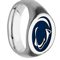 Medium Horizontal Oval signet ring (16x13mm) in Platinum, with a Wide style band and a Penn State Lion Head engraving.