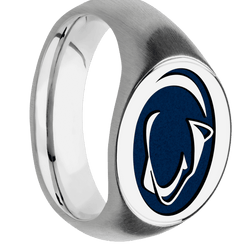 Medium Horizontal Oval signet ring (16x13mm) in Platinum, with a Wide style band and a Penn State Lion Head engraving.