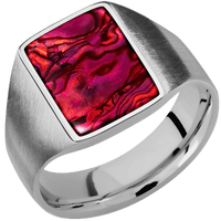 Medium Rectangle signet ring (16x11.5mm) in Titanium, with a Wide style band, a Fuchsia Abalone inlay.