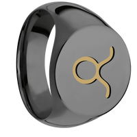 Large Circle signet ring (18mm) in Zirconium, with a Wide style band and a TAURUS engraving.