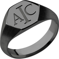 Medium Hexagon signet ring (13.9x12mm) in Zirconium, with a Wide style band and a Book Antiqua 3 engraving.