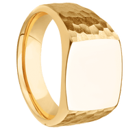 Medium Cushion signet ring (14x14mm) in 14K Yellow Gold, with a Wide style band.