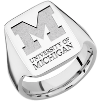 Large Rectangle signet ring (20x14.5mm) in Cobalt Chrome, with a Thin style band and a Michigan Wordmark Stacked engraving.