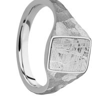 Small Rectangle signet ring (12x9mm) in Titanium, with a Thin style band, a Meteorite inlay.