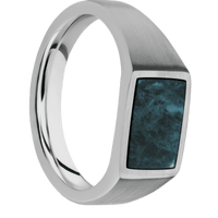 Small Horizontal Rectangle signet ring (12x9mm) in Titanium, with a Wide style band, a Washington Blue Jade inlay.