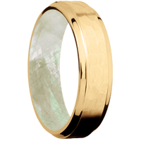 10K Yellow Gold + Hammer , Polish Finish + Freshwater Mother of Pearl